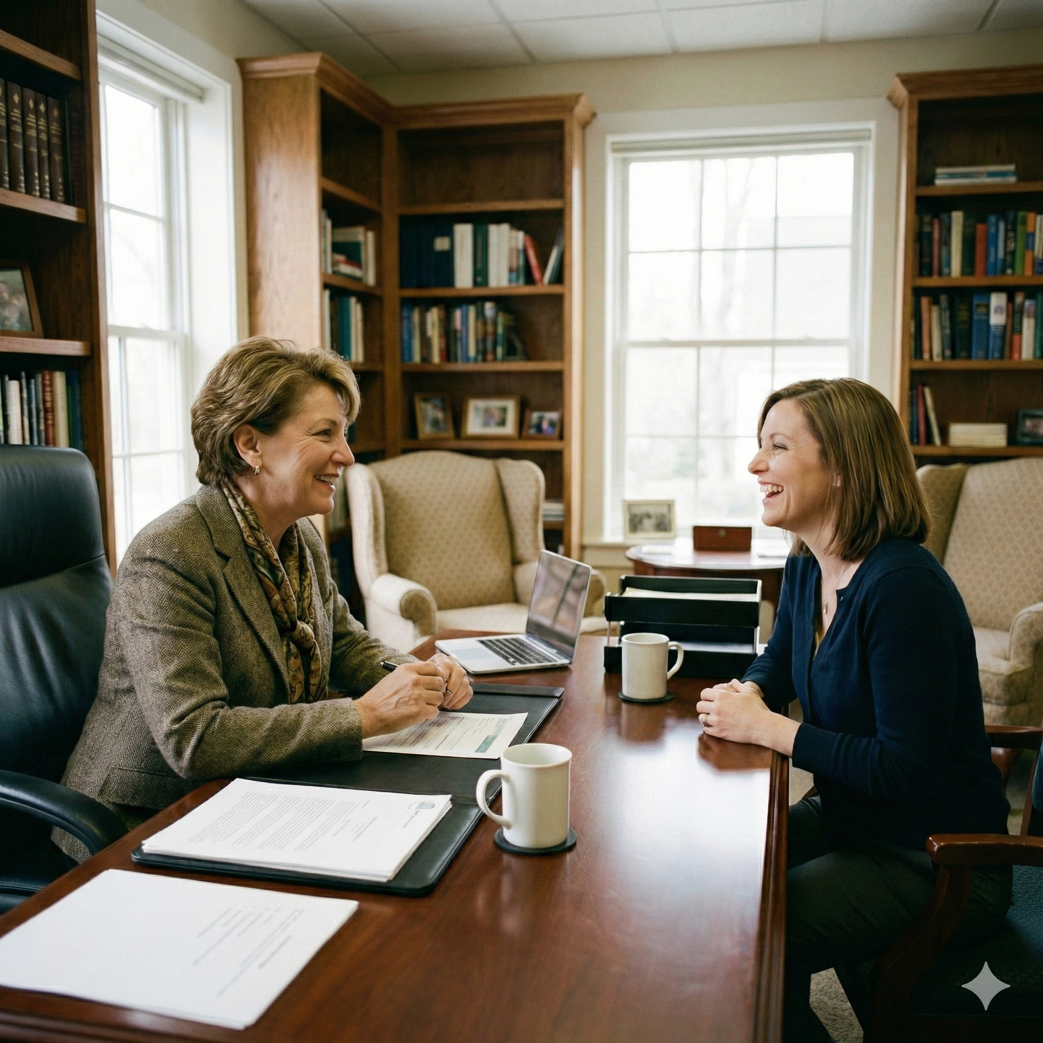 Advisor having a conversation with a happy client.